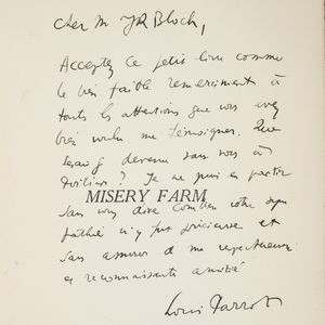 Un ouvrage de la bibliothèque de Jean-Richard Bloch (Misery farm, avec dédicace de Louis Parrot)