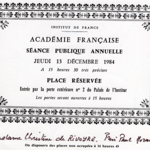 Prix Paul Morand - Carton d'invitation Christine de Rivoyre
